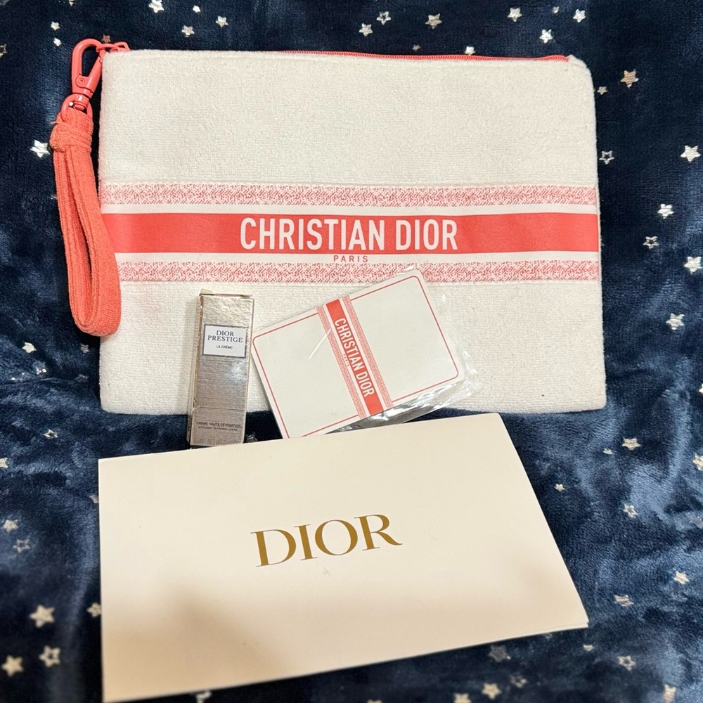 Dior Gift Set with Terry Pouch and Prestige La Crème (Bonus Dior Playing Card)